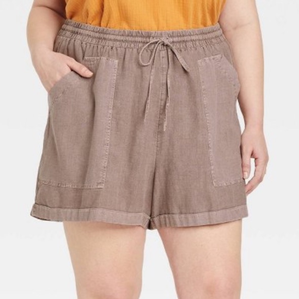 NEW Mid Rise Tie Waste Utility Shorts Brown 2X 20W/22W